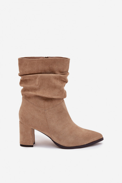 Women's heeled ankle boots with ruching insulated beige Amelise