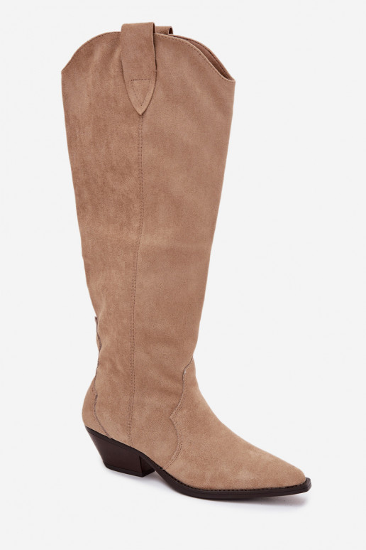Insulated cowboy boots with heel from eco suede beige Jovianne