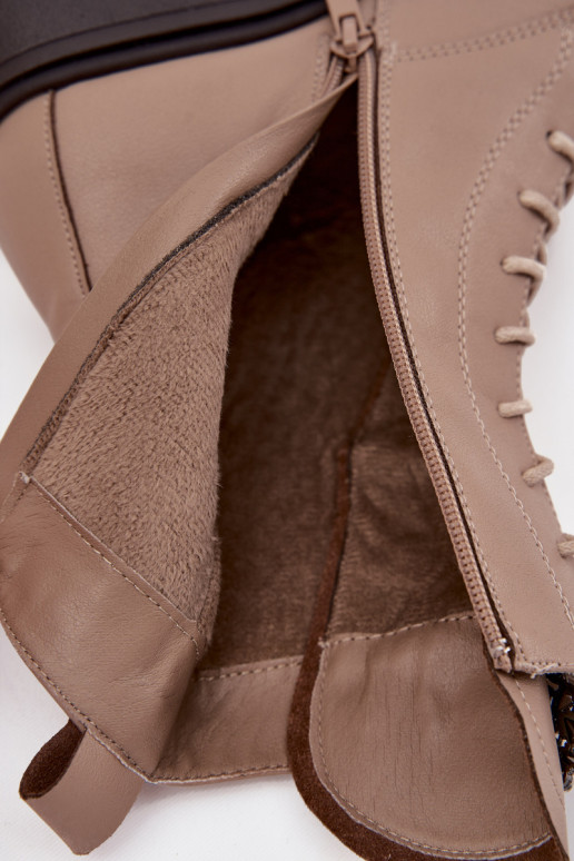 Leather Women's Ankle Boots With Decoration Heated Beige Ulrika