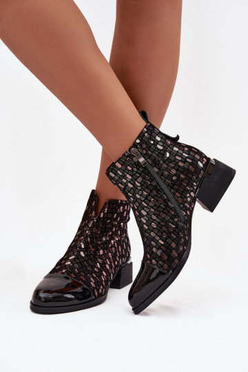 Patent Leather Women's Ankle Boots Made of Genuine Leather with Low Heel D&A LZ52-960 Black 2