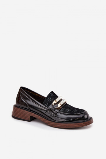 Leather Lacquered Ladies Moccasins With Separate Detail D&A MR52-173 Black 2