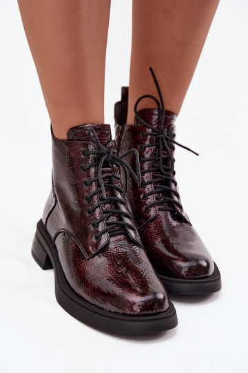 Patent Leather Leather Women's Ankle Boots On Block D&A LZ52-954 Burgundy