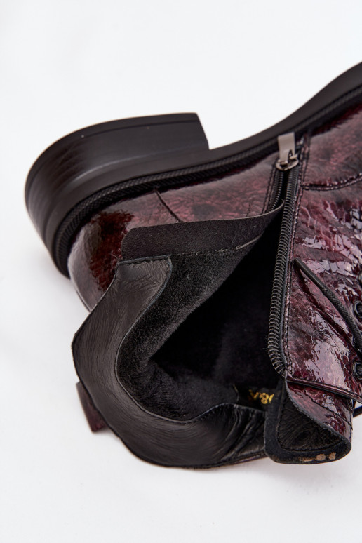 Patent Leather Leather Women's Ankle Boots On Block D&A LZ52-954 Burgundy