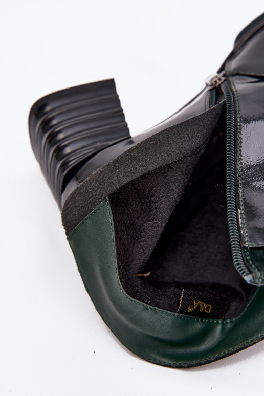 Lacquered Women's Boots Made of Genuine Leather on Heel DACR52696 Dark Green