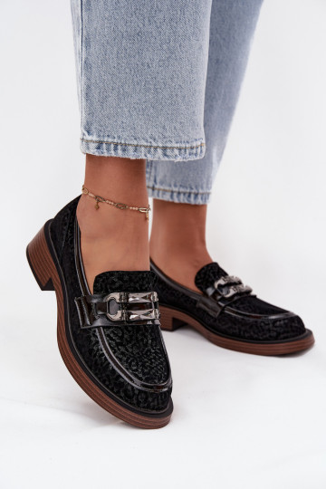 Suede Women's Loafers with Decoration D&A MR52-176 Black 2