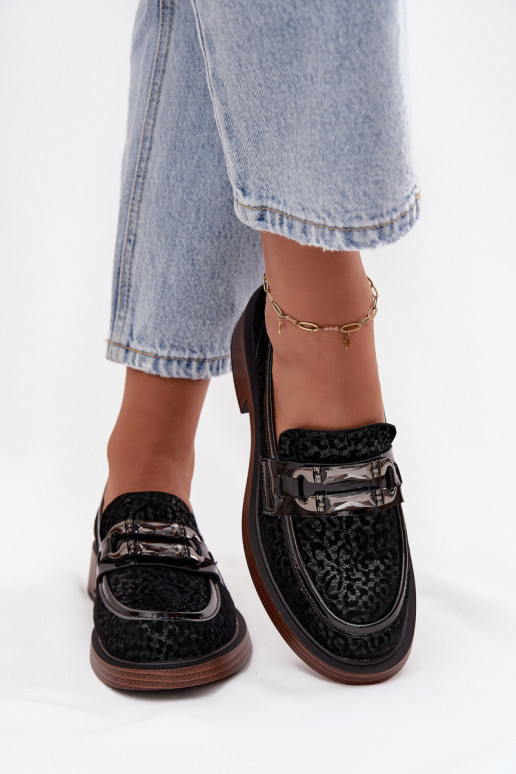 Zamszowe Mokasyny DamskiewithOzdobą D&A MR52-176 Czarne