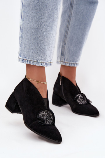 Leather Suede Women's Ankle Boots with Decoration D&A MR52-182 Black 2