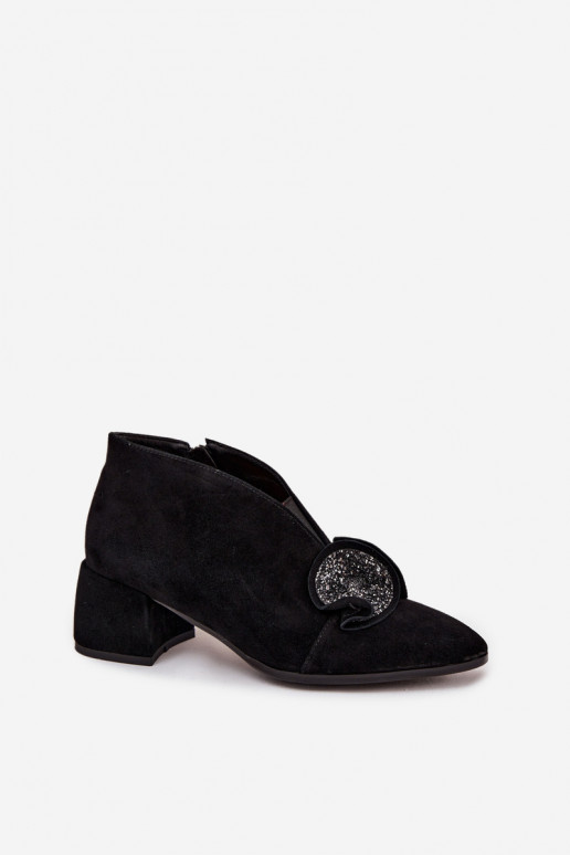 Leather Suede Women's Ankle Boots with Decoration D&A MR52-182 Black