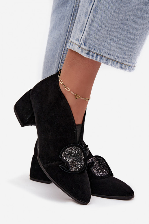 Leather Suede Women's Ankle Boots with Decoration D&A MR52-182 Black
