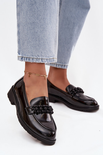 Women's Patent Loafers With Beads S.Barski HY52-541 Black 2
