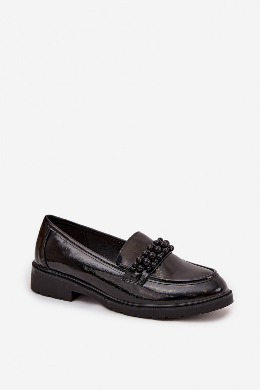 Women's Patent Loafers With Beads S.Barski HY52-541 Black