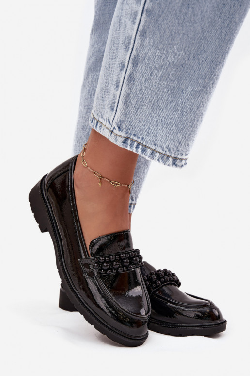 Mokasyny Damskie LakierowanewithKoralikami S.Barski HY52-541 Czarne