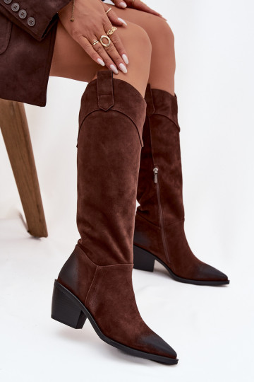 Women's Cowboy Boots With Heel Made Of Natural Suede Artiker 57C0230 Brown