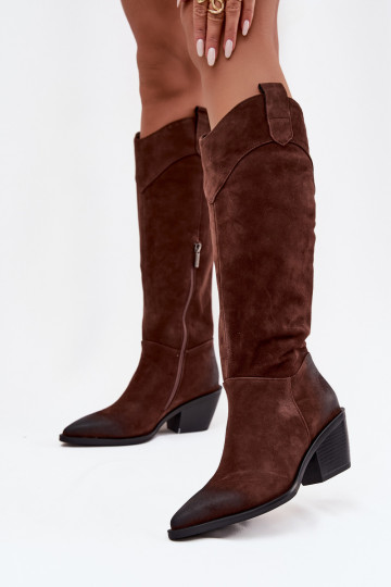 Women's Cowboy Boots With Heel Made Of Natural Suede Artiker 57C0230 Brown 2