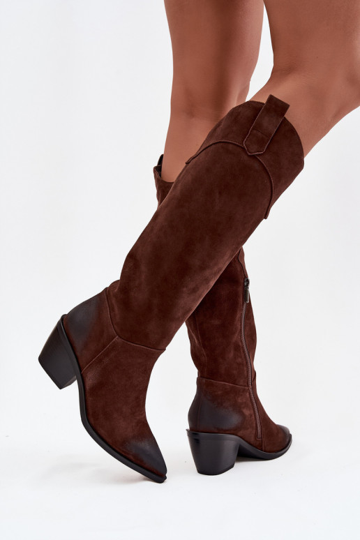 Women's Cowboy Boots With Heel Made Of Natural Suede Artiker 57C0230 Brown