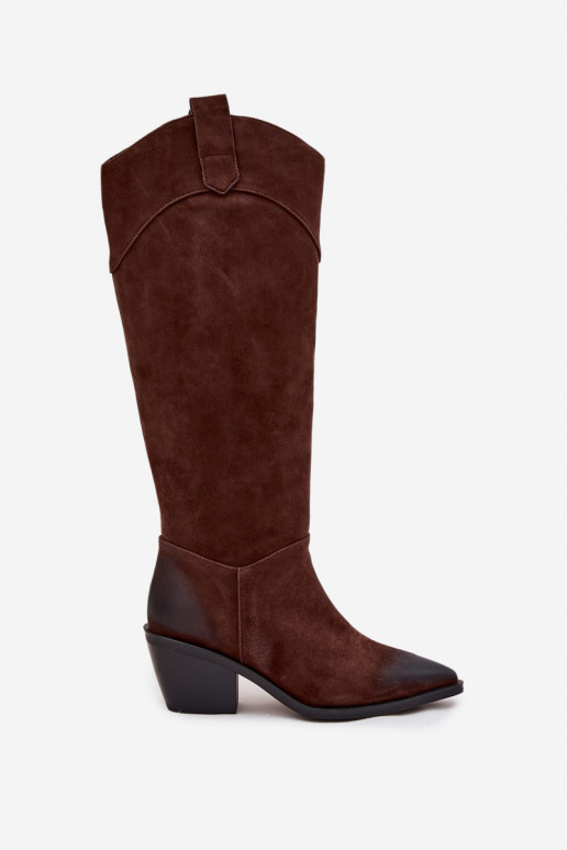 Women's Cowboy Boots With Heel Made Of Natural Suede Artiker 57C0230 Brown