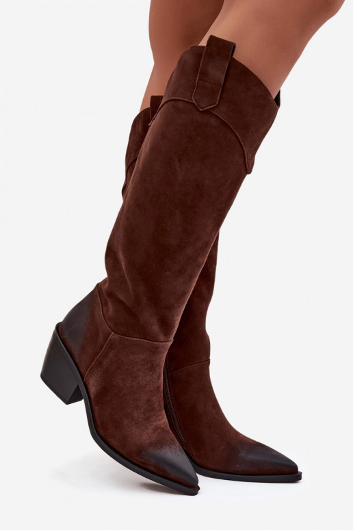 Women's Cowboy Boots With Heel Made Of Natural Suede Artiker 57C0230 Brown