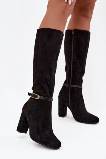 Women's heeled boots with gold buckle lined black Seraphine 2