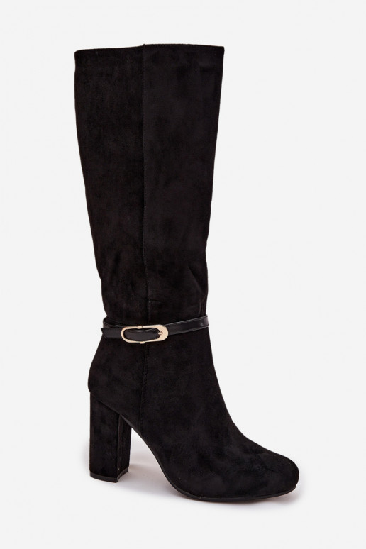 Women's heeled boots with gold buckle lined black Seraphine