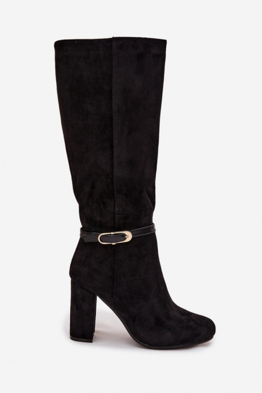 Women's heeled boots with gold buckle lined black Seraphine