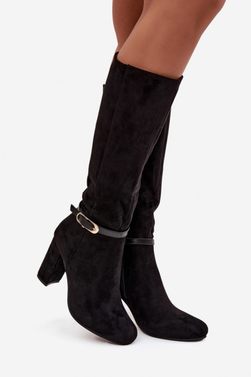 Women's heeled boots with gold buckle lined black Seraphine