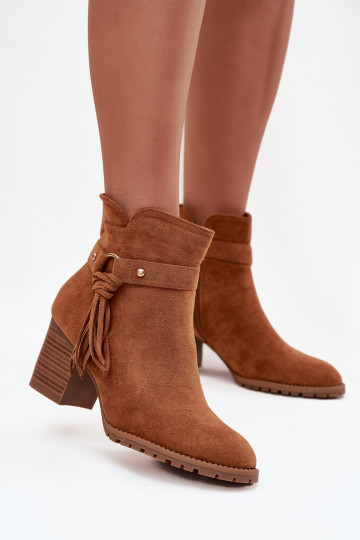 Women's Block Heel Boots with Fringes Camel Rosabella 2