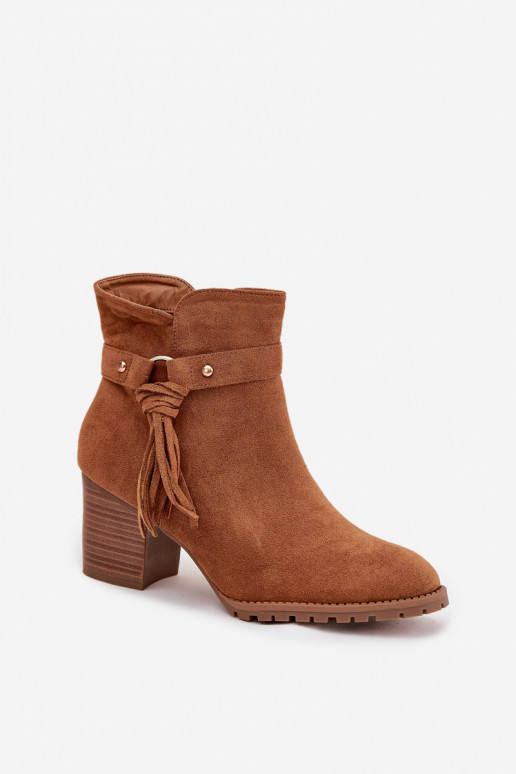 Women's Block Heel Boots with Fringes Camel Rosabella Women's Block Heel Boots with Fringes Camel Rosabella