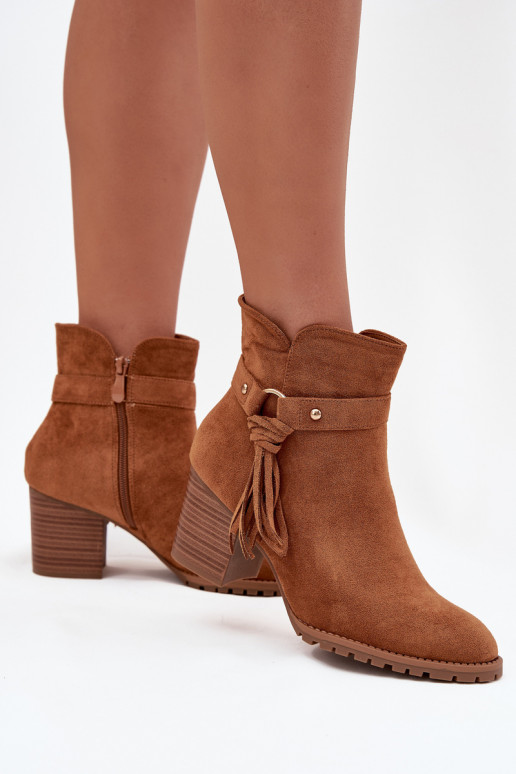 Women's Block Heel Boots with Fringes Camel Rosabella Women's Block Heel Boots with Fringes Camel Rosabella