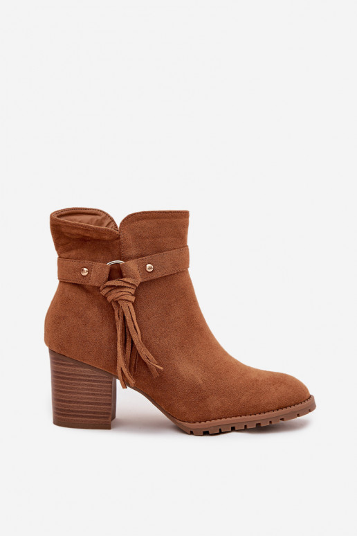 Women's Block Heel Boots with Fringes Camel Rosabella Women's Block Heel Boots with Fringes Camel Rosabella
