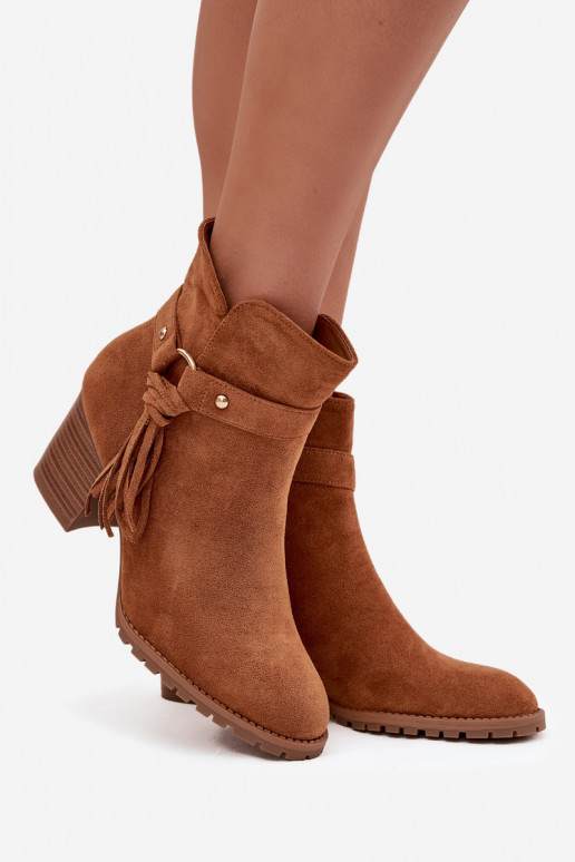 Women's Block Heel Boots with Fringes Camel Rosabella Women's Block Heel Boots with Fringes Camel Rosabella