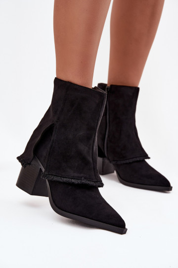 Women's Block Heel Boots with Turned Up Shaft Black Idalia