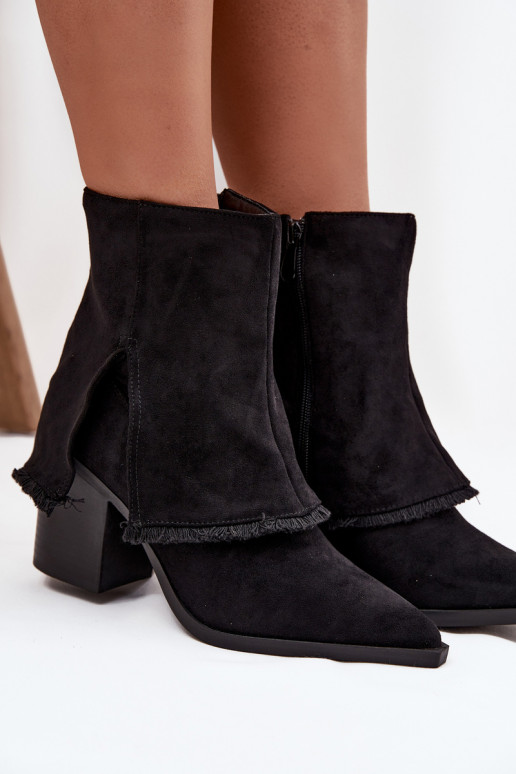 Women's Block Heel Boots with Turned Up Shaft Black Idalia