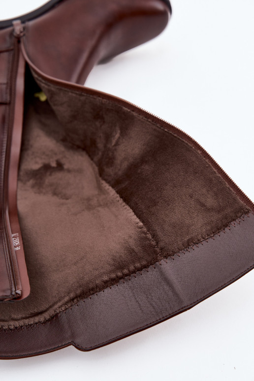 Ocieplane Kozaki Damskie Na KlockuwithPaskiem Sergio Leone KZ25826 Brązowe Ocieplane Kozaki Damskie Na KlockuwithPaskiem Sergio Leone KZ25826 Brązowe