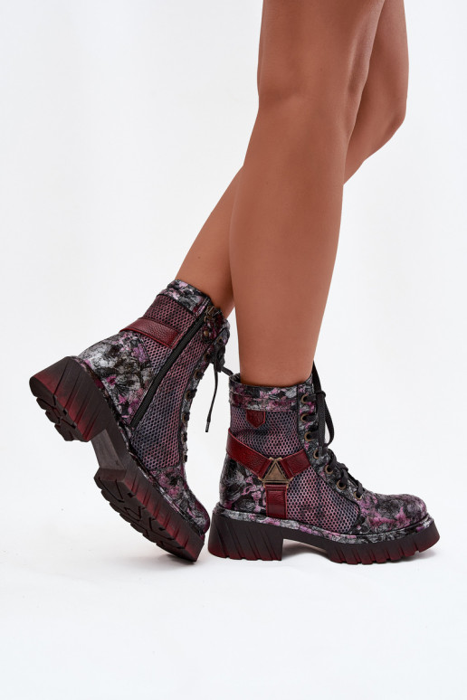 Leather Work Boots Women's Maciejka 07072-23 Bordeaux