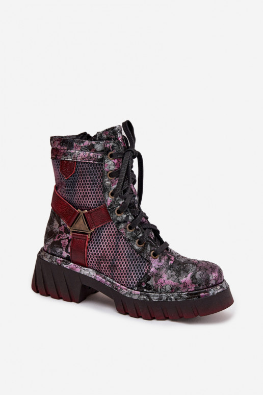 Leather Work Boots Women's Maciejka 07072-23 Bordeaux