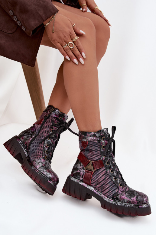 Leather Work Boots Women's Maciejka 07072-23 Bordeaux