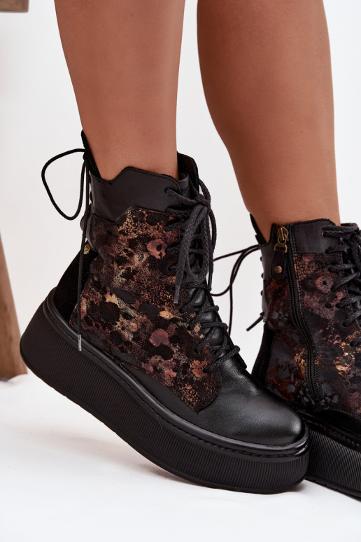 Leather Suede Ankle Boots On Platform Warm Black 06565-01 Leather Suede Ankle Boots On Platform Warm Black 06565-01