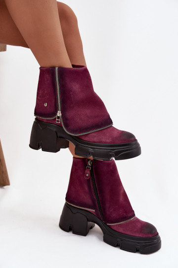 Leather Women's Ankle Boots With Turned Cuff Maciejka 07145-23 Bordeaux
