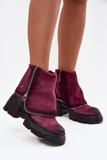 Leather Women's Ankle Boots With Turned Cuff Maciejka 07145-23 Bordeaux 2