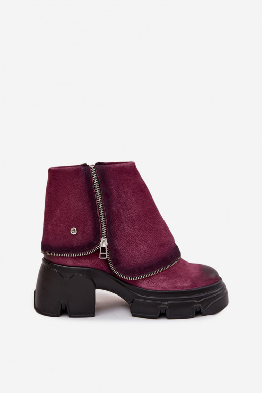 Leather Women's Ankle Boots With Turned Cuff Maciejka 07145-23 Bordeaux