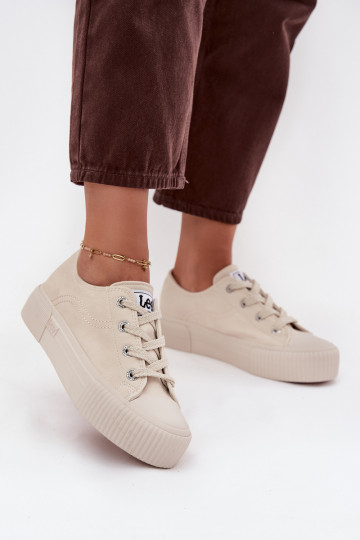 Trampki Damskie Na Platformie LEE ISLA C WOMEN LOW 50253001.35E Beżowe