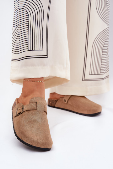 Women's clogs and on a platform with buckle khaki Selio