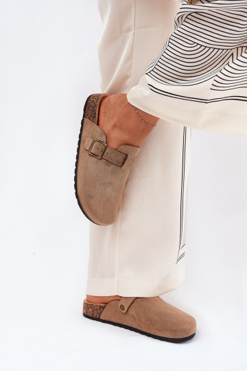 Women's clogs and on a platform with buckle khaki Selio 2