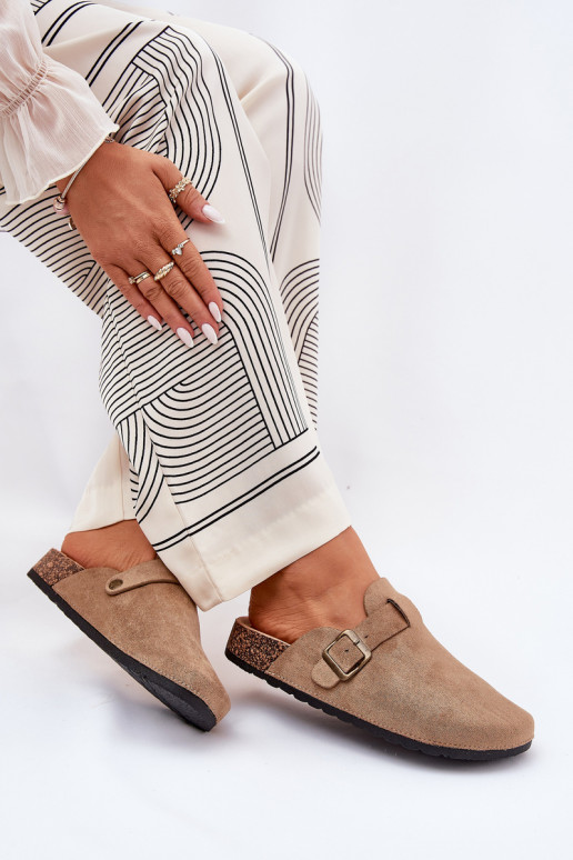 Women's clogs and on a platform with buckle khaki Selio