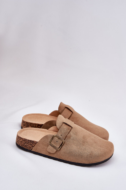 Women's clogs and on a platform with buckle khaki Selio
