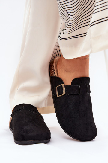 Ladies Slippers and On Platform With Buckle Black Selio