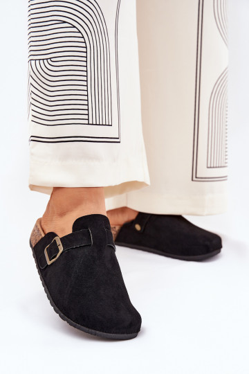 Ladies Slippers and On Platform With Buckle Black Selio 2