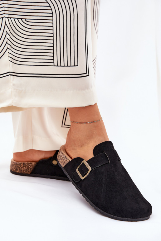 Ladies Slippers and On Platform With Buckle Black Selio