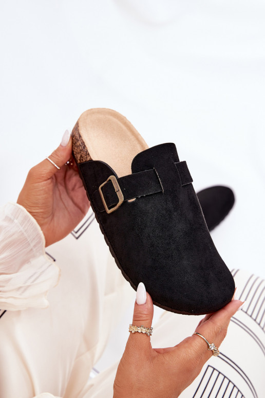Ladies Slippers and On Platform With Buckle Black Selio