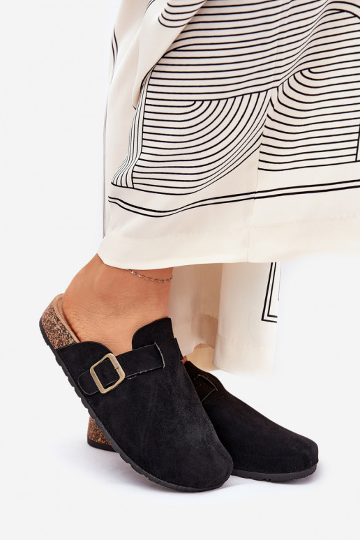 Ladies Slippers and On Platform With Buckle Black Selio